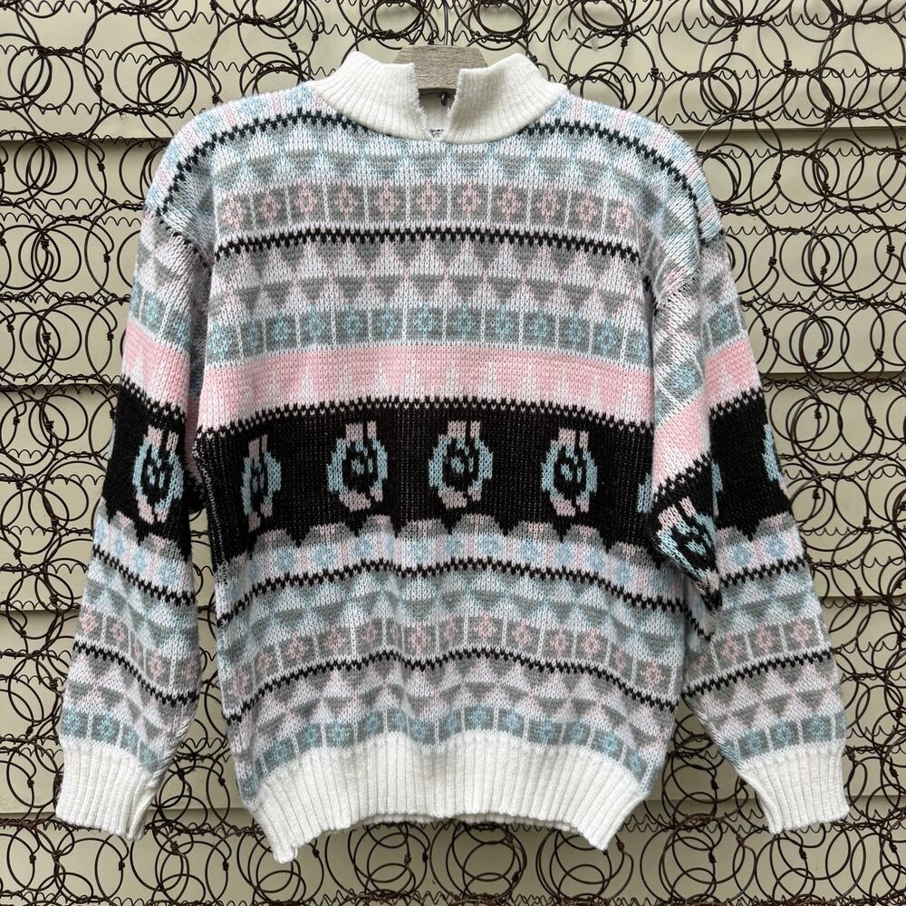 VTG 80s Pastel Fair Isle Stripe Coquette Whimsy Fairy Cottagecore Sweater M/L